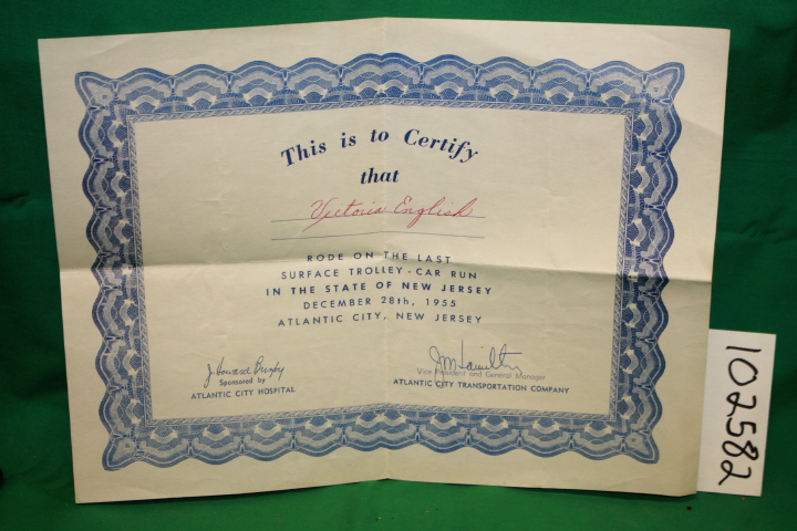 Atlantic City Transportation Company: Certificate addressed to Victoria Engli...