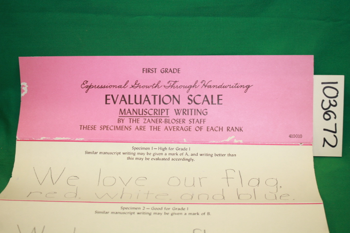 Zaner-Bloser: First Grade Evaluation Scale Manuscript Writing