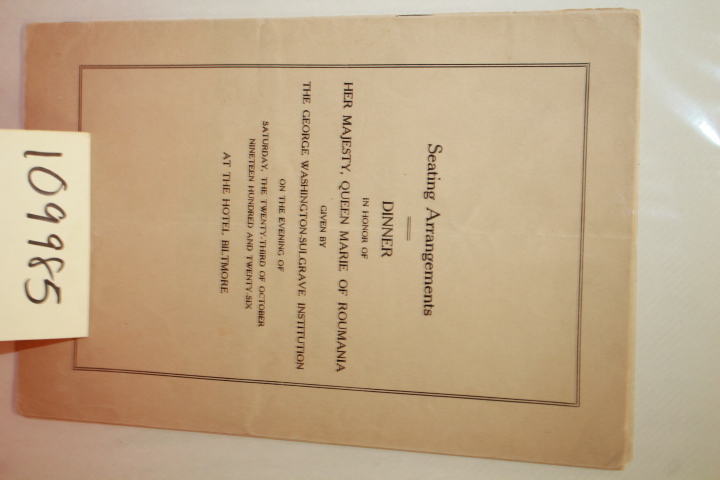 HER MAJESTY, QUEEN MARIE OF ROUMANI...: DINNER SEATING ARRANGEMENTS BOOKLET ...